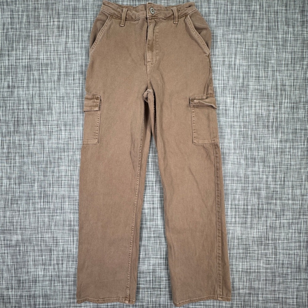 Hollister Womens Dad Jean Ultra High Rise Cargo Vintage Stretch Brown Sz 2R W26R